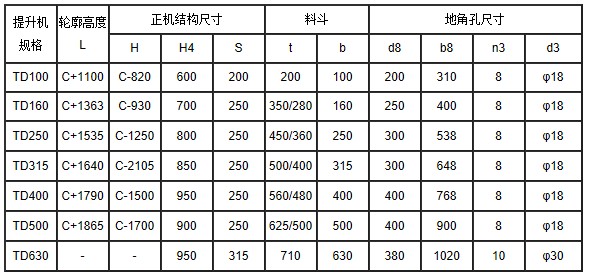 TD500皮带式斗式提升机安装尺寸